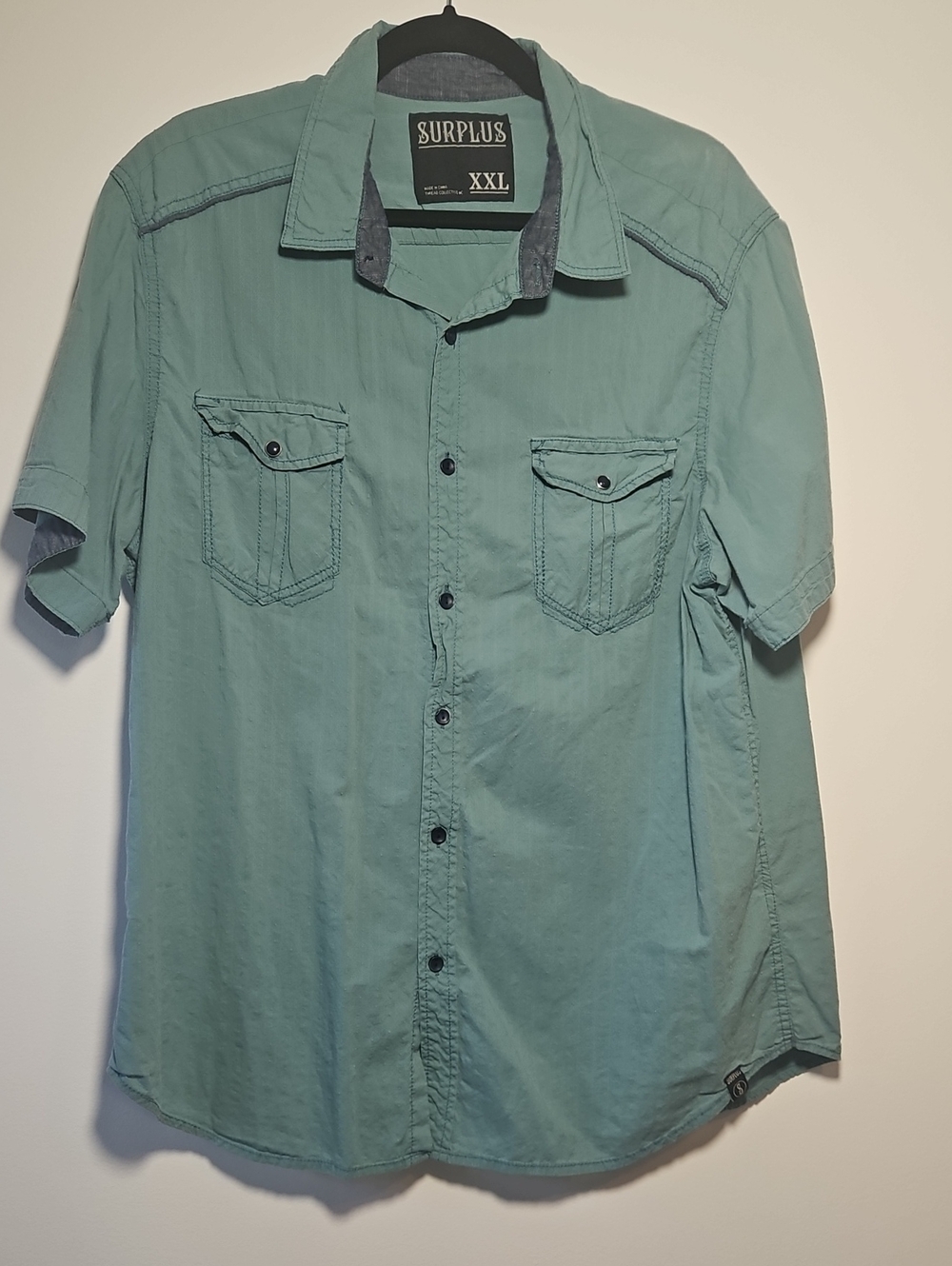 Men's Short-Sleeve Button-Up Shirt in Teal (XXL)